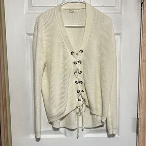 Miracle Women’s Cream Lace-Up Knit Sweater Cardigan Size M